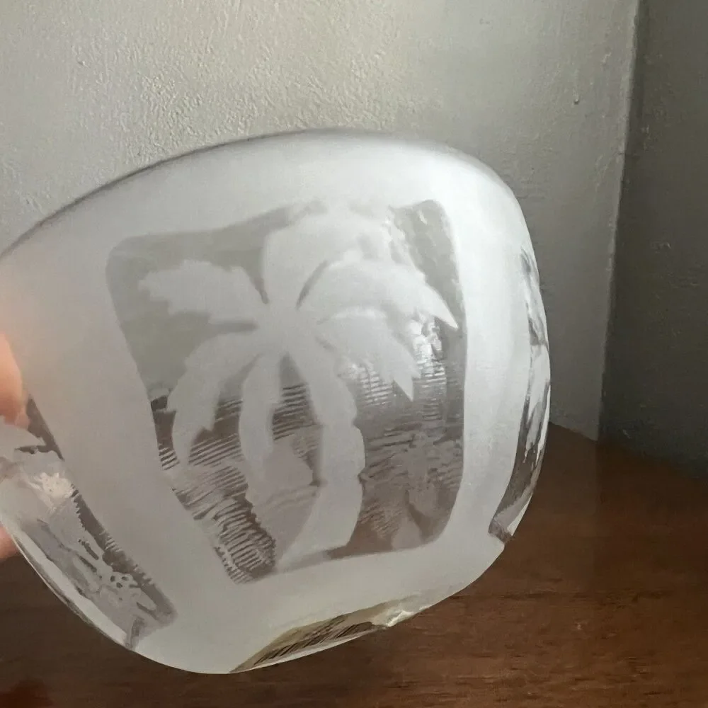Saks Fifth Avenue Crystal Candy Dish Bowl Palm Tree Design 5.5